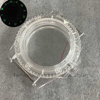 Green Luminous Watch Case 40Mm Sub Transparent Acrylic Watch Accessories Modified Case For NH35/ Nhh36/ 4R Movement