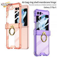 KISSCASE ที่มีห่วงยึดเคสโทรศัพท์แบบใสสำหรับ Samsung Galaxy Z Flip 5 4 5G พร้อมสี่มุมป้องกันบานพับพับได้ป้องกันการตกเคส Galaxy ด้านหลังโปร่งใส TPU Z Flip 5 Flip 4