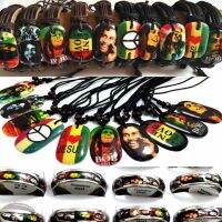 【lz】✱◘✎  Bob Marley-conjunto de anéis de pulseiras e colares de couro conjunto de joias masculinas atacado 30 em 1