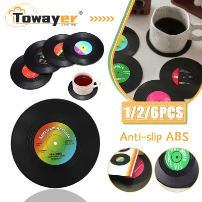 Retro Record Coaster Cup Mat Plastic Record Table Mats Coffee Placemat Heat-resistant Non Slip Hot Drink Pads Kitchen Home Decor