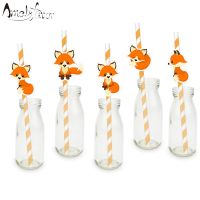 [Afei Toy Base]Woodland Animal Theme Party Straws Fox Paper Straws Baby Shower Kids Birthday Party Party Decorations Supplies