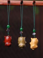 sandalwood carved lazy pig mobile phone hanging chain solid carving craft zodiac piggy car key pendant hot style