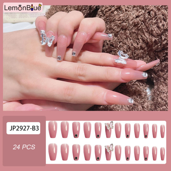 3D False Nails French Long Press On Nail Elegant Fingernails Stickers ...