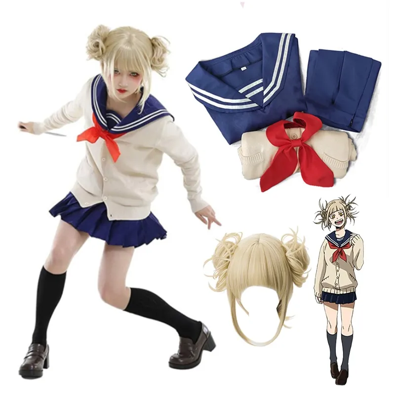 Ready Stock?】 Anime My Hero Academia Cosplay Costume Boku No Himiko Toga  JK Uniform Sweater Wig Halloween Costumes for Women 