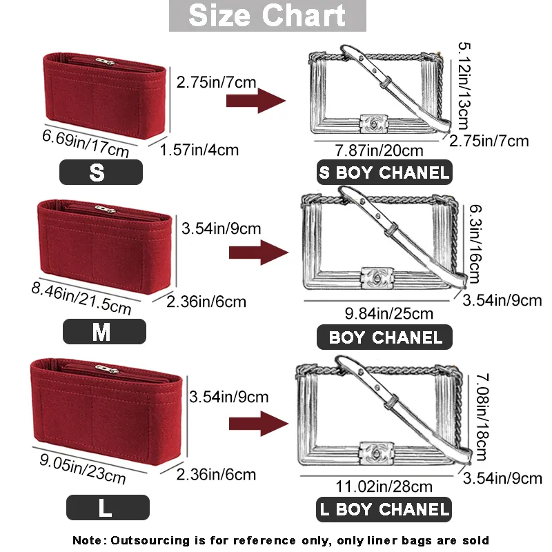 Fits For BOY Chanel Felt Cloth Insert Bag Organizer Leboy Makeup