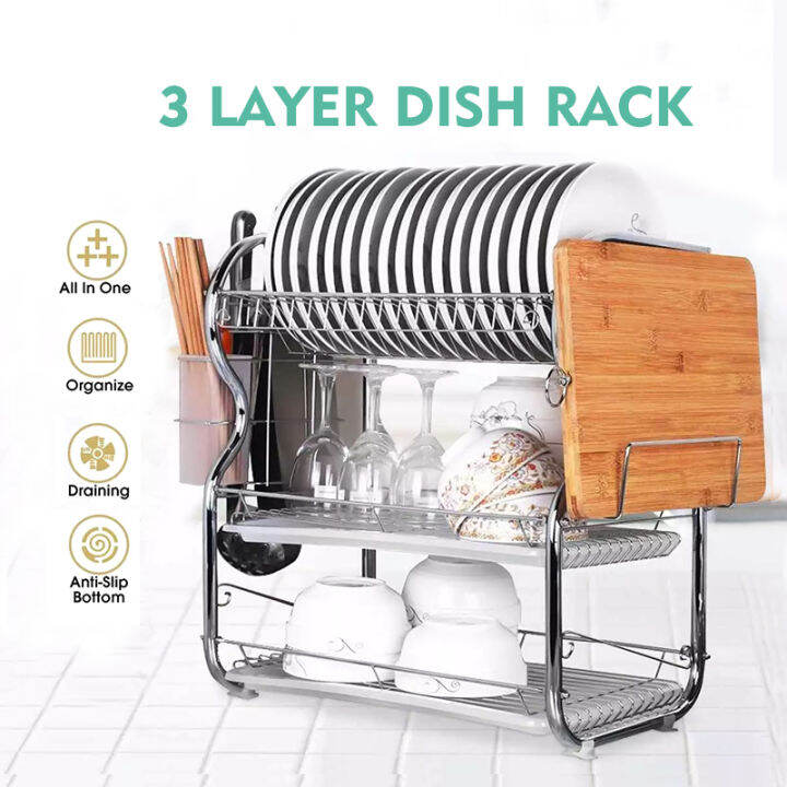 Dish Racks, 1/2 Layers Dish Rack With Cutting Board Holder And Utensil Rack,  Stainless Steel Dish Drainer, Space-saving Utensil Storage Organizer, For  Kitchen Sink Counter, Kitchen Organizers And Storage, Kitchen Accessories 