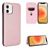 iPhone 12 Case, EABUY Carbon Fiber Magnetic Closure with Card Slot Flip Case Cover for iPhone 12