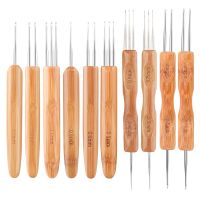 RORGETO 3/4Pcs Bamboo Handle Crochet Hook 0.5/1mm 1-Hook 2-Hooks 3-Hooks Needle For Dreadlocks Braids Hair Making Needle Tools