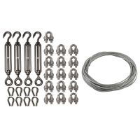 2 Set Stainless Steel Kit: 1 Set Flexible Wire Rope Cable 3Mmx12M &amp; 1 Set 4-Pcs Turnbuckle/Tension(Eye&amp;Hook, M6)+16-Pcs 1/8 Inch Wire Rope Cable Clip/Clamp(M3)+8-Pcs Thimble(M3)