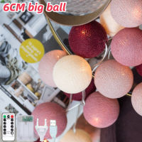 6CM Cotton Balls LED Garland String Light Bedroom Fairy Living Room Night Lamp Outdoor Wedding Christmas Party Garden Decoration