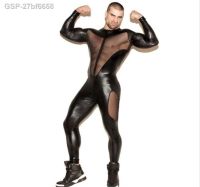 เพศสัมพันธ์27bf6658 Macacão Sexy De Couro Envernizado Masculino Masculino Compridas Zíper Crochaberto Macacão Zentroupa Bodysuit Tamanho Grande 3XL