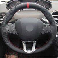 Black Artificial Leather Car Steering Wheel Cover Red Marker For Peugeot 208 Peugeot 2008 Steering-wheel Auto Accessorie