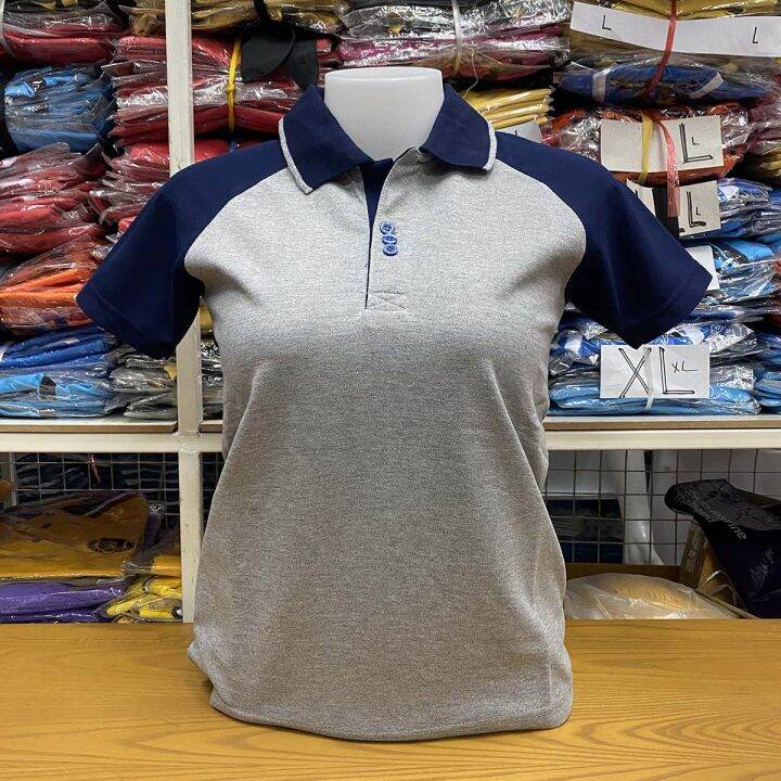 polo-shirt-แบบหญิง-สีเทาแขนกรม-เนื้อผ้านุ่ม-แบบแขนปล่อย-มีบริการส่งเก็บเงินปลายทาง