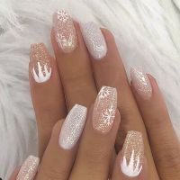 24pcs Glitter Snowflake Silver White Gradient False Nail Flat Head Fake Nails 2022 Winter Christmas Full Cover Press On Gel Nail