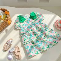 Little Piglet ? พร้อมส่ง ชุดเดรส ชุดกระโปรง Dress แขนสั้น น่ารัก เด็กผู้หญิง สไตล์เกาหลี ลายดอกไม้ แต่งโบว์