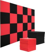 24 Pack 30x30x2.5cm Studio Acoustic Foam Studio Soundproofing Panels Sound Absorption Sound Insulation Wall Panels 12Black 12Red