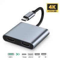 USB C 3.0 Hub Type-C DP Mode To 2*HDMI-Compatible 4K Audio Video Converter Cable PD 60W Fast charging for Macbook Pro Laptops PC USB Hubs