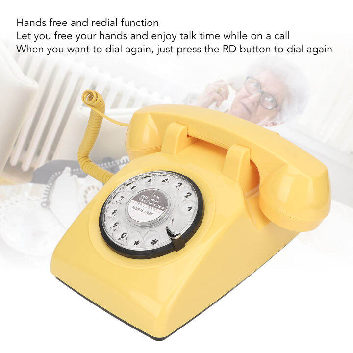 Retro Rotary Dial Telephone Yellow Mechanical Ringer Landline Desk