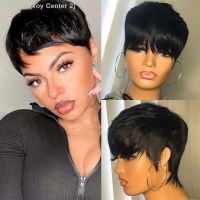 Cheap Short Straight Bob Wig Human Hair Wigs For Women With Bang Natural Black Glueless Non Lace Pixie Cut Wigs Human Hair [ Hot sell ] Toy Center 2