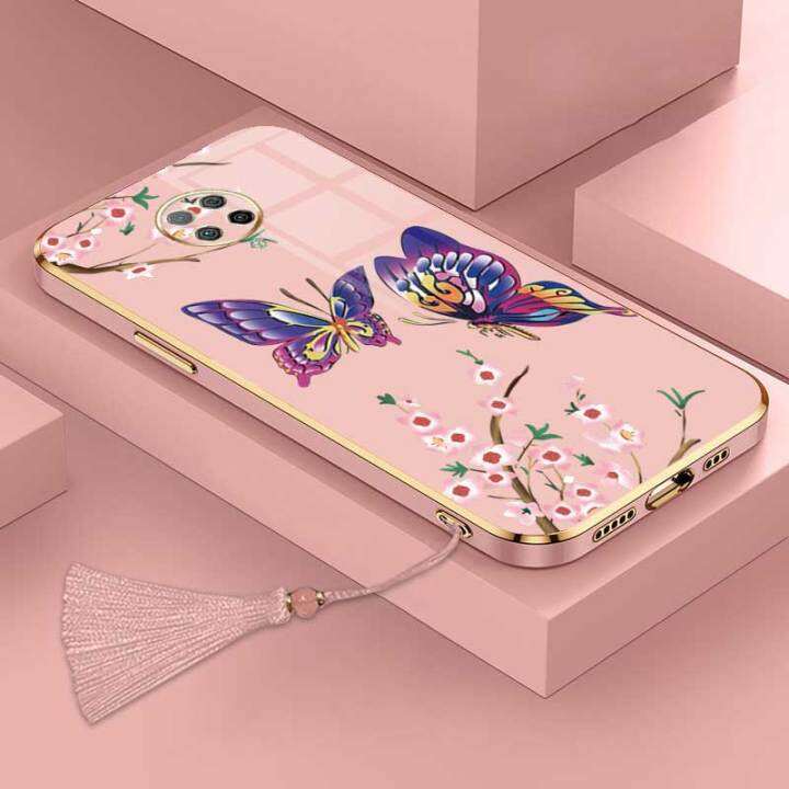 เคสสำหรับ-xiaomi-poco-f2-pro-redmi-k30-pro-ผีเสื้อที่สวยงามหรูหราพร้อมเคสป้องกันกล้องดอกไม้เคสโทรศัพท์ขอบชุบซิลิโคนนิ่มพร้อมฟรีสายคล้อง