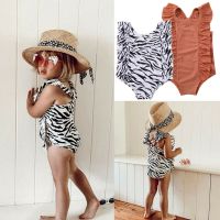 Toddler Baby Girls Bodysuit Swimwear Zebra Pattern Ruffle Swimsuit Swimming Clothes Summer Beach 1-6Y