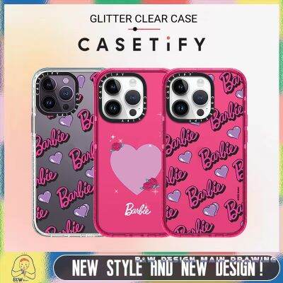 【Glitter Casetify】เคสโทรศัพท์มือถืออะคริลิคใส แบบแข็ง กันกระแทก ลายบาร์บี้น่ารัก สีชมพู สําหรับ iPhone14 13 12 11 Pro Max