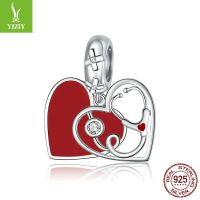 [COD] Ziyun 2021 new love stethoscope pendant s925 silver red dripping oil souvenir beads BSC308