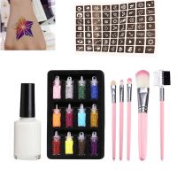 Flash Diamond Glitter Tattoo Set 12 Color 63 Temporary tattoo Templates for Kids Face Body Painting Art Tools Set Nail stickers