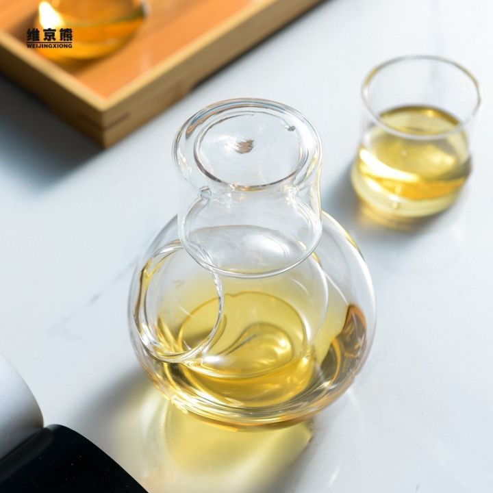 ขวดแก้วญี่ปุ่นทรงโค้งสำหรับไวน์จากชุดไวน์-baijiu-ใช้ในครัวเรือนเครื่องกดไวน์แบบอัตโนมัติแก้วไวน์ขนาดเล็กถ้วยเหล้าสาเกขวดไวน์