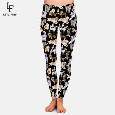 【VV】 Fashion Cartoon Dogs Print Elastic Leggings Waist  220gsm Side Brushed Silk