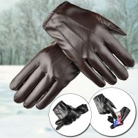 Winter PU Leather Cashmere Hand Gloves Women Men Warm Driving Mittens Touch Screen Waterproof Full Finger Driving Ski Gloves