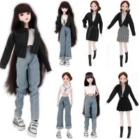 Doll Clothes Dress Up Suit Jeans Mini Casual Denim Leather Jacket Leather Pants Apparel for Barbie Doll Accessories Kid Girl Toy