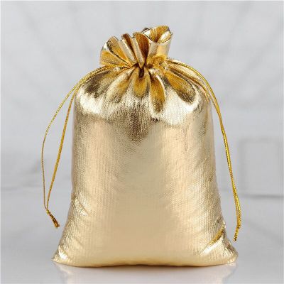 50pcs  multi size Golden/Silver Color Drawstring Dust-proof Pouches Jewelry Gift Delicate Soft Smooth Stronge Hot Popular Bag Gift Wrapping  Bags
