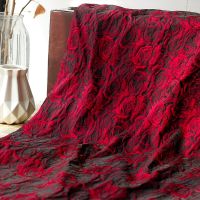 Embossed Dark Red 3D Rose Jacquard Yarn Dyed Fabric for Womens Dress Suit Bag Diy Sewing 50cmx165cm