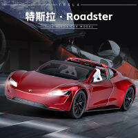 1:24 เทส Roadster โมเดลโลหะผสมล้อหน้าพวงมาลัยดึงกลับเสียงและแสงโลหะผสมโมเดลรถของเล่นตกแต่ง ~