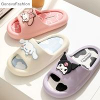 GENEVA แมว KT เครื่องเงินในร่ม Kuromi มายเมโลดี้ การ์ตูนลายการ์ตูน รองเท้าแตะ Cinnamoroll น่ารักน่ารักๆ ด้านล่างนุ่ม สาวๆ