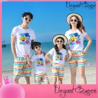 สง่างามเรียบหรู❤Queen Baby Shark Cartoon Parent-Child T-Shirt Fashion Family Set Summer Family Top Short Sleeve