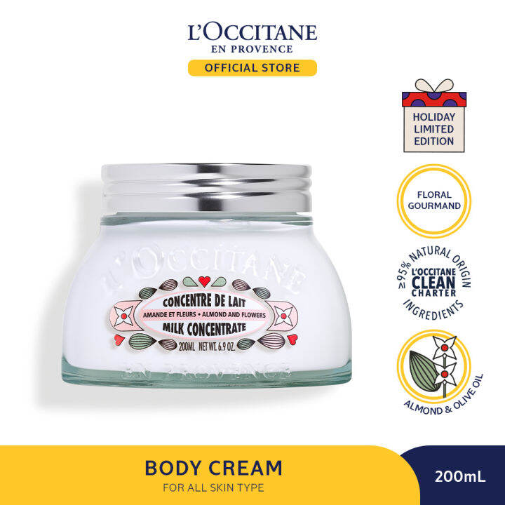 L'Occitane Almond & Flowers Milk Concentrate 200ml - Body Cream Lotion Krim  Tubuh Pelembap Kulit Kering Normal | Lazada Indonesia