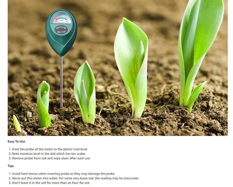 XLUX T10 Soil Moisture Sensor Meter - Soil Water Monitor, Hydrometer for Gardening, Farming, No Batteries Required