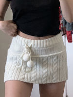 Vintage Beige Knitted Mini Skirt Women 2022 Summer y Low Rise Lace Up Short Skirts Female Chic Retro Streetwear Y2k Faldas