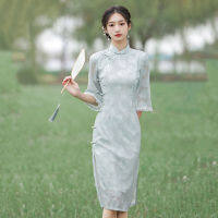 ผู้หญิงสีเขียวที่ดีขึ้น Cheongsam แฟชั่นสูงกลางยาวชุดฤดูร้อนหวานสไตล์วินเทจบางแฟชั่น Qipao M เพื่อ5XL