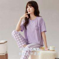 ชุดใส่ในบ้านสำหรับฤดูร้อนชุดแผ่นรองหน้าอกผ้าฝ้ายสำหรับผู้หญิง