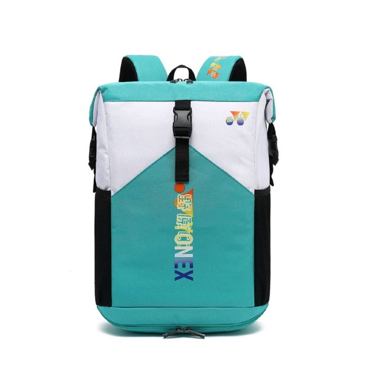 new-new-2023-badminton-bag-independent-shoe-warehouse-yy-mens-sports-handbag-1408-moss-green-white-blue-shoulder-bag