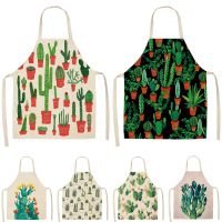 1Pcs Cactus Pattern Kitchen Apron for Woman Sleeveless Cotton Linen Aprons Home Cooking Baking Bibs Cleaning Tools 53*65cm P1013