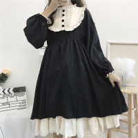 Japanese Gothic Lolita Style Balck Women Dress 2020 Autumn Kawaii Puff Sleeve Loose Vintage Ruffles Cos Ladies Dresses Vestidos