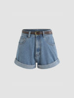 Cider Denim Shorts With Belt กางเกงยีนส์ขาสั้นผู้หญิงกางเกงแฟชั่นผญพร้อมเข็มขัดลุคสตรีท