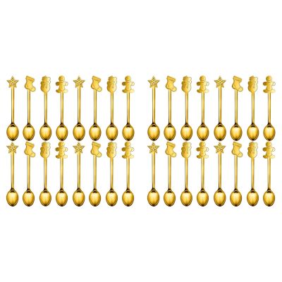 32Pcs Christmas Decorations for Home Stainless Xmas Coffee Spoons Dessert Spoon Tableware Kitchen New Year Gifts Gold