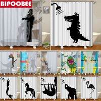 【CW】₪  Elephant Shower Curtain Take with 12 Hooks Decor 4 Size