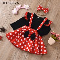 HERBEEZA Newborns Baby Clothes Polka Dots Toddler Baby Strap Dress Top-Shirt Bowknot Minnie Baby Girl Clothing Summer Baby Sets