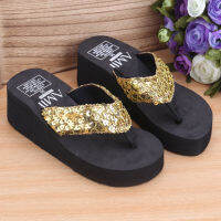 ฤดูร้อนผู้หญิง Flip Flops Casual Sequins Anti-Slip รองเท้าแตะชายหาดรองเท้าแตะชายหาดเปิด Toe แพลตฟอร์มรองเท้าสำหรับสุภาพสตรี ~